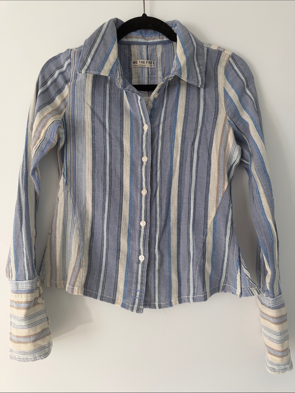 NWT We The Free Blue and Cream Striped Button-Down Shirt XS